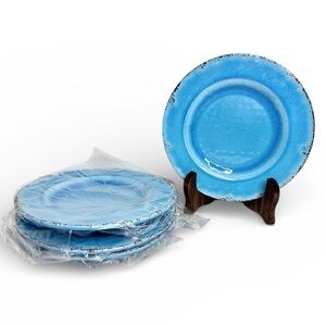 Williams Sonoma RUSTIC Melamine Plates Salad Dessert Distressed Blue Set 4 8.5”